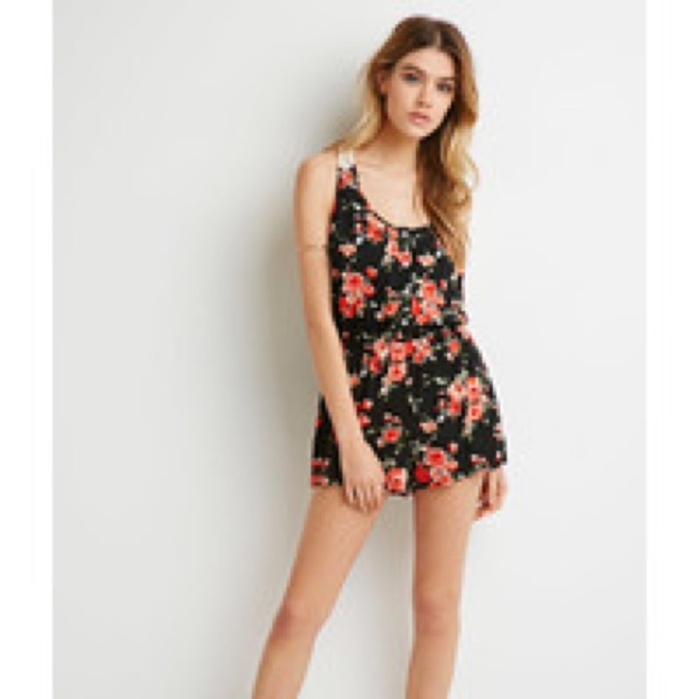 Floral Crochet Racerback Romper